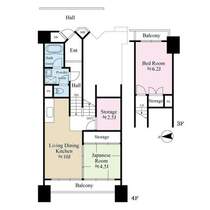 2LDK・専有面積67.88平米、3・4階部分のメゾネットタイプ・両面バルコニーのお部屋です。