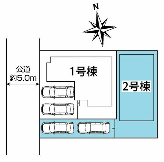 区画図 敷地面積:113.54平米　お車は2台駐車可能（車種による）