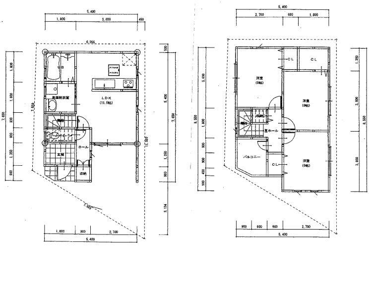 間取り図 2階建て、3LDK、土地面積61.92m2、建物面積82.08m2、全居室6帖以上、収納付き 屋根:カラーベスト、外壁:サイディング