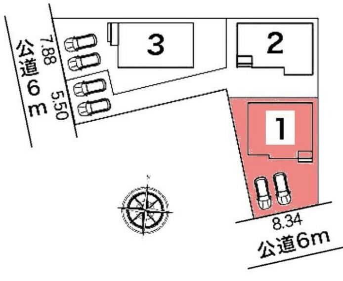 区画図 敷地面積:139.24平米　お車は2台駐車可能（車種による）