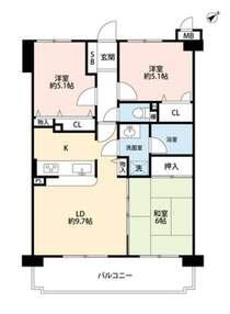 和室も含んだ3LDK。各居室にたっぷり入る収納も備わっており、お部屋が広く使えそうです。