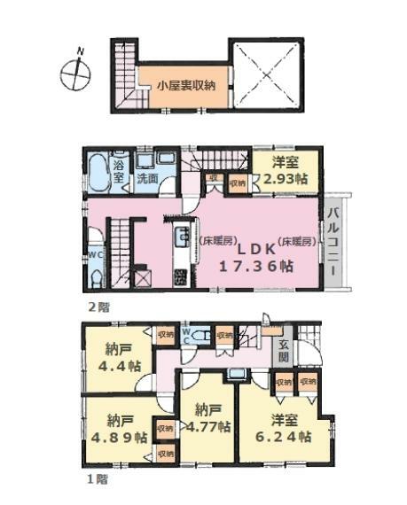 間取り図 ■建物面積:96.39平米の2階建て5LDKタイプ＋小屋裏収納付き
