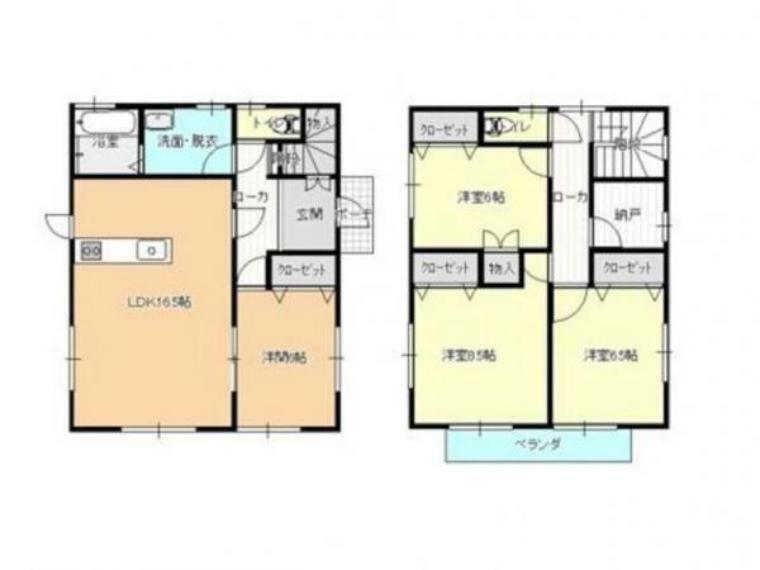 間取り図 【間取図】2階建ての住宅です。全部屋洋室へ間取り変更を行いました。LDKは広々16.5帖の南向きです。