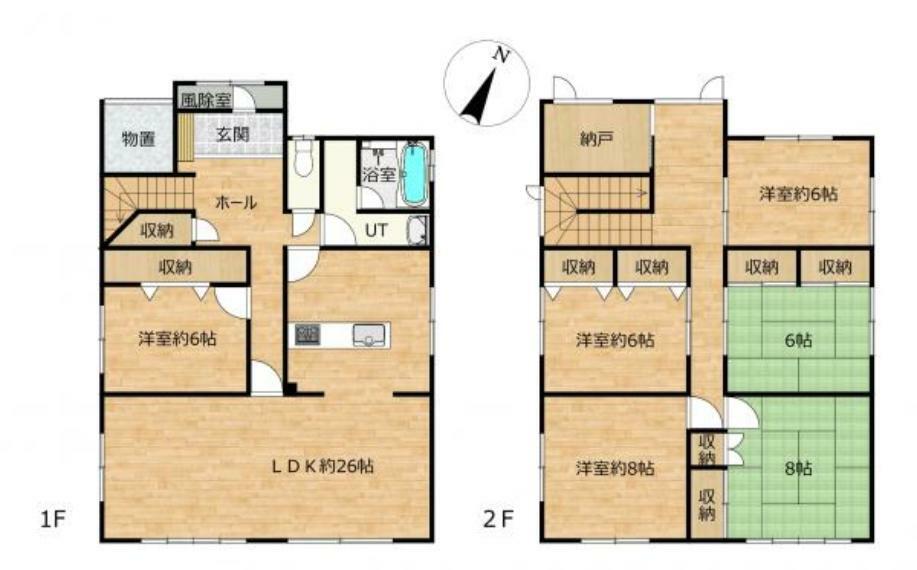 【間取図】1階1室2階5室納戸付きの6SLDK住宅です。