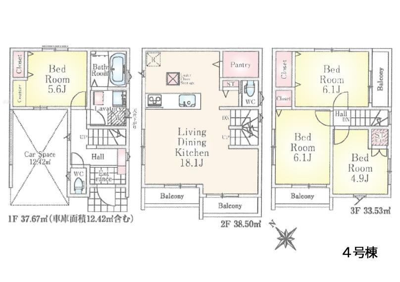 間取り図 4号棟:プライバシーが守れる2階LDKのお住まい！バルコニーに面している為、採光も良好です＾＾