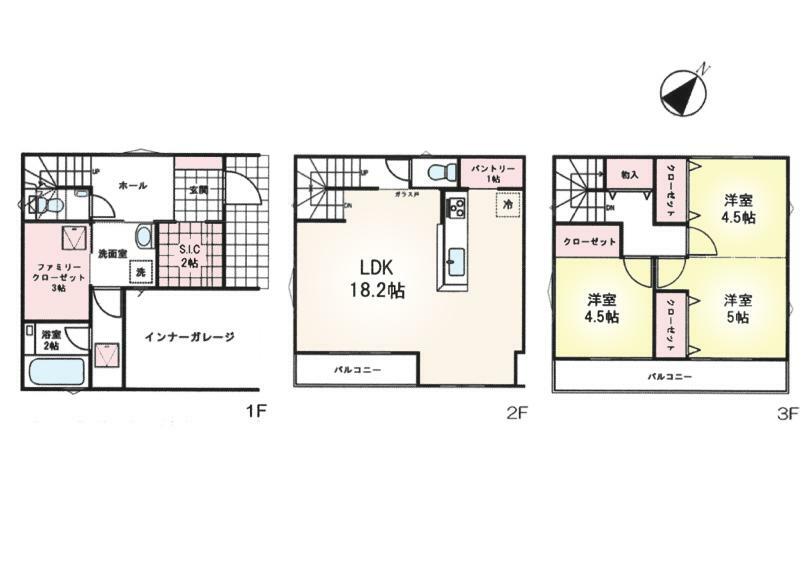 間取り図 全居室2面採光につき、陽当り・通気性良好！LDK広々18.2帖！間仕切り可能なフレキシブルルーム！（5帖＋4.5帖）