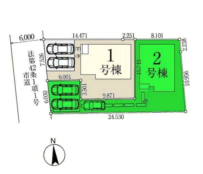 区画図 カースペースは並列2台駐車可能！