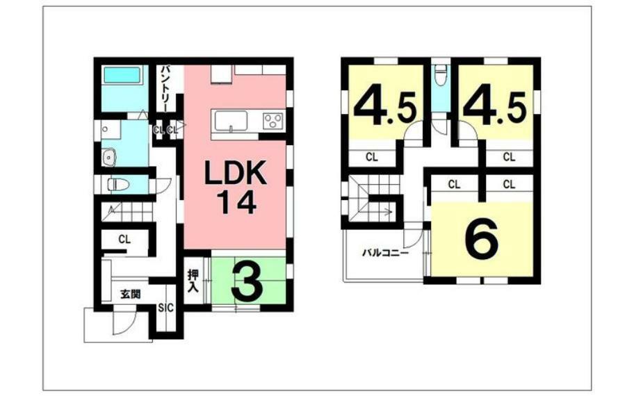 間取り図 3LDK＋畳コーナー、IHクッキングヒーター、ガス乾燥機【建物面積94.39m2（28.55坪）】