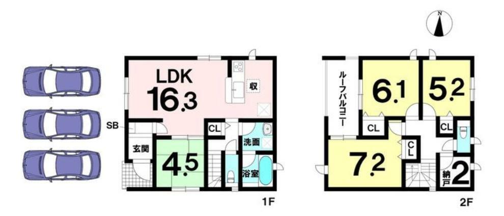 間取り図 1号棟　3LDK＋S（納戸2帖）