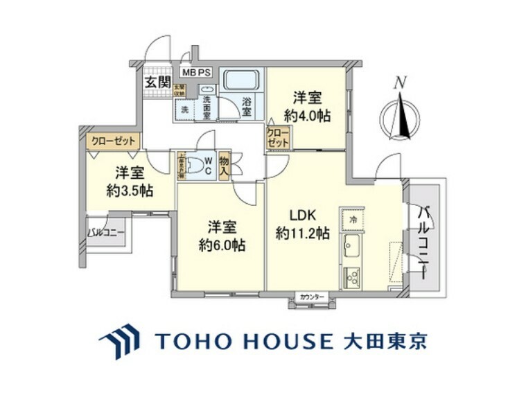 間取り図 3LDK、専有面積55.89m2、バルコニー面積5.46m2