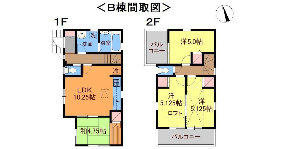 間取り図 B号棟　4LDKロフト付き、ダブルバルコニー