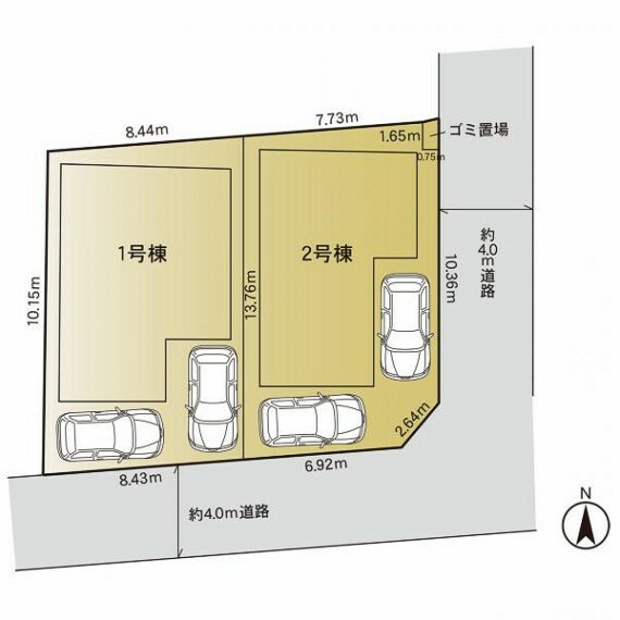 区画図 【全体区画図】ゆとりのあるカースペース2台駐車可能です。