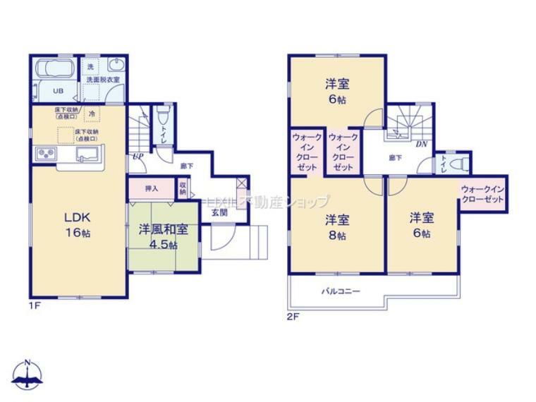 間取り図 2階3部屋は全室6帖以上のゆとりある間取りで ご家族それぞれのお時間も大切に出来ます。 和室4.5帖は客間としても