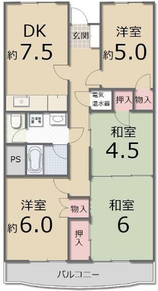 蓬莱マンション(4DK) 6階の間取り