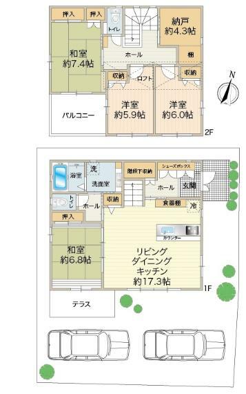 間取り図 軽量鉄骨造2階建、トヨタホーム東京の注文住宅。30年保証の継承が可能です。 お気軽にお問い合わせください。