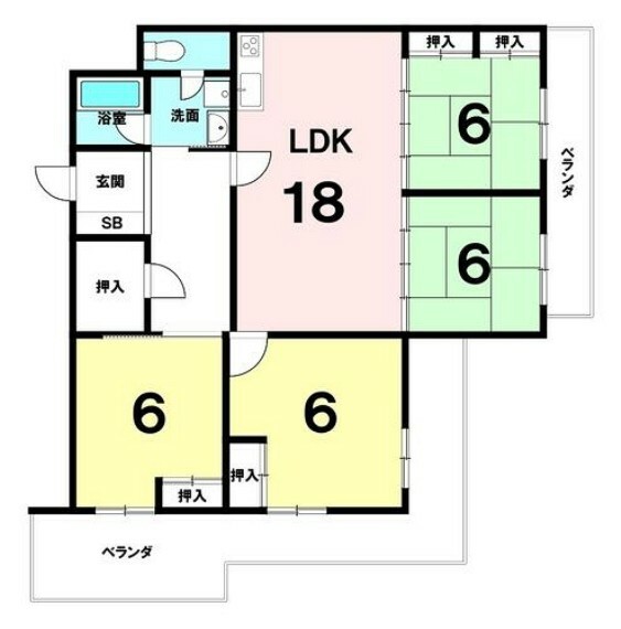 間取り図 【空室】4LDK・専有面積82.82m2・角部屋南向・2面バルコニー！即引渡し可能 古蔵小学校徒歩2分