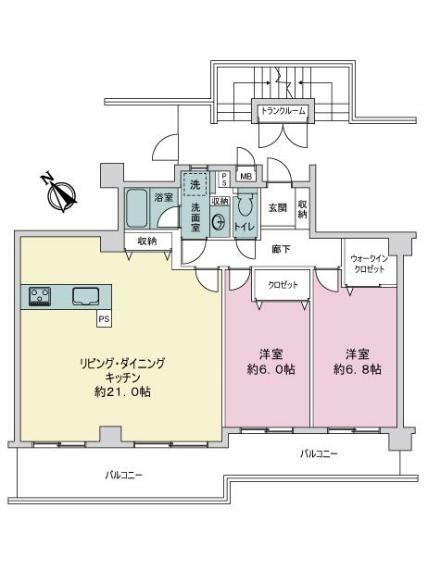 東急ドエル・アルス大橋(2LDK) 2階の間取り