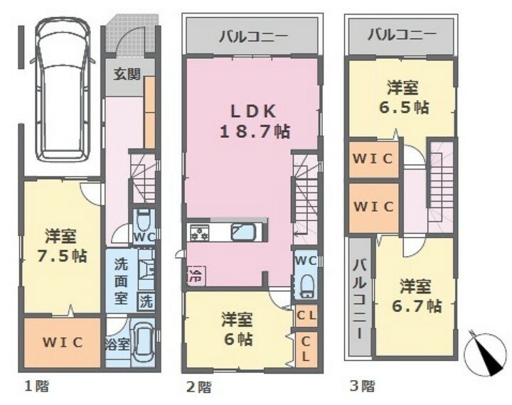 ■建物参考プランあり　建物金額:2,400万円（税込）、木造3階建て4LDK＋車庫付き