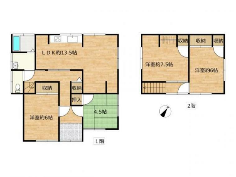 間取り図 リフォーム後の予定間取り図です。4DLKの間取りになる予定です。水回りはすべて交換予定、各居室に収納もあります。