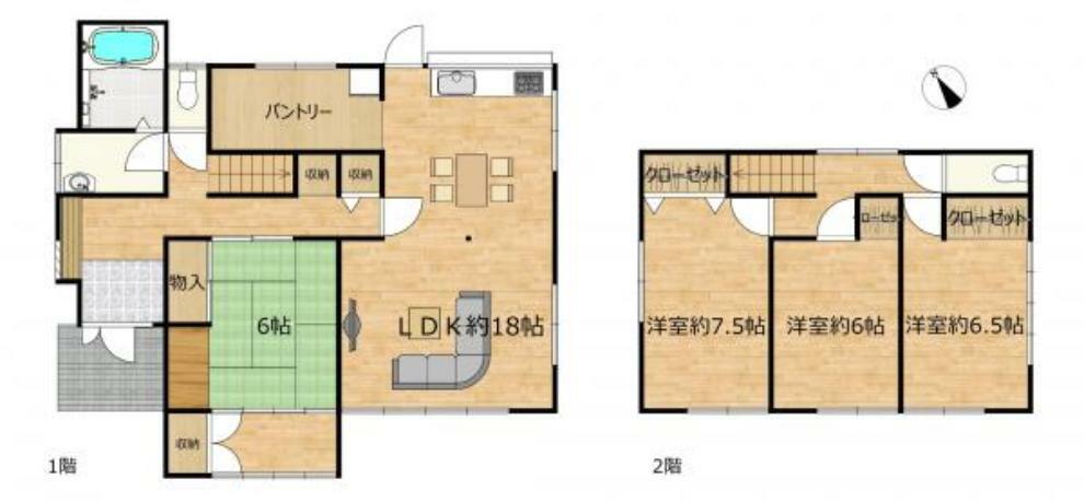 間取り図 【リフォーム予定/間取り図】2階の居室は全部屋洋室に間取り変更し、2階にはトイレを新設いたします。LDKは対面キッチンとパントリーの収納力が魅力的な約19帖です。