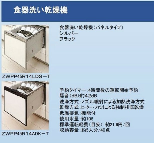 構造・工法・仕様 予約タイマー付きの食洗機。