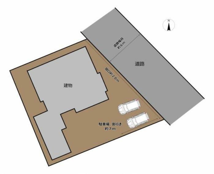 【区画図】並列2台駐車可能。庭部分を駐車スペースにすれば駐車台数を増やすこともできます。