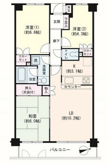 間取り図 各居室に収納があり、お部屋をスッキリと使う事が出来ます。