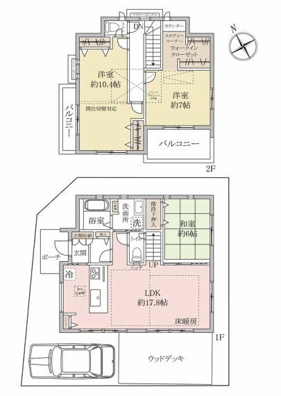 間取り図 爽快なワイドサッシと、6帖のモダン和室を備えた快適LDKの家！