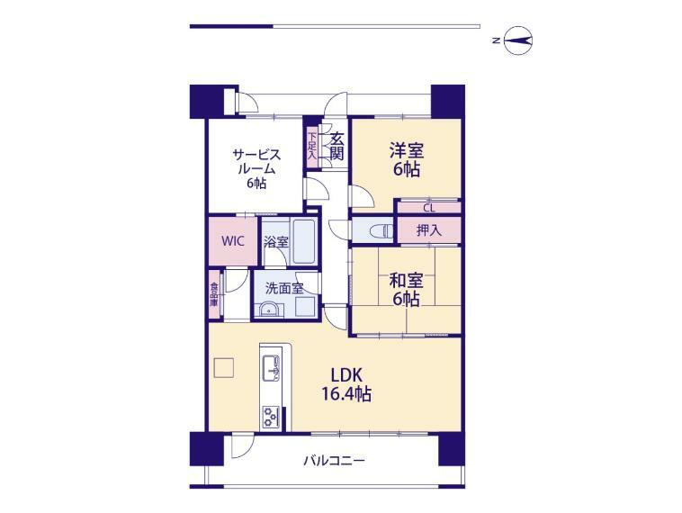 間取り図 ■79.43m2・LDK16.4帖＋和室6帖・WICと洗面室に2Door2Way,家事効率、生活導線に嬉しい設計