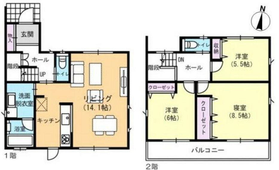 間取り図 全室2面採光の明るい室内！