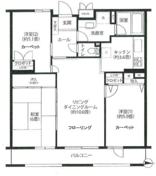 間取り図 新規全室リノベーション済で新築気分が味わえます！LDKは約10帖の2SLDK！浴室乾燥機、エアコン新品1基設置など、設備仕様も充実！