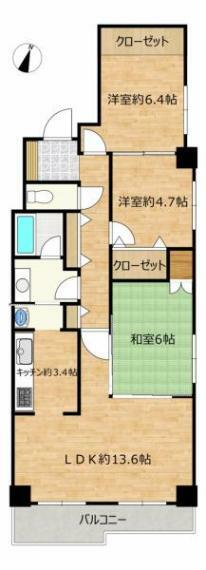 間取り図 【間取図】3LDKで81.32平米のマンションです。各居室自然採光で収納付きです。回遊動線のある間取りなので家事の効率が高まります。