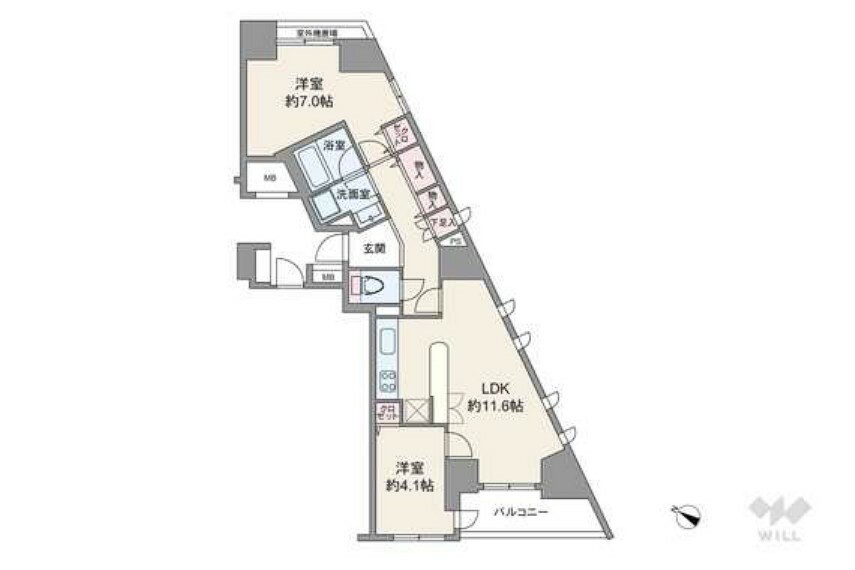 間取り図 間取り図。55.14平米の2LDK。7階部分の南西角部屋です。