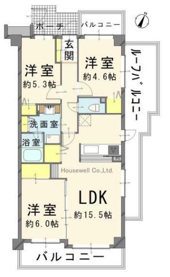 ベルシャトゥ谷塚(3LDK) 4階の間取り