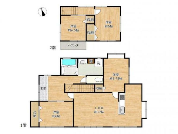 間取り図 【リフォーム中】LDK約17畳、4LDKの住宅です。居室二つをLDKにしたり、洗面を広く取るなど、工夫を凝らしたリフォーム企画になっております。