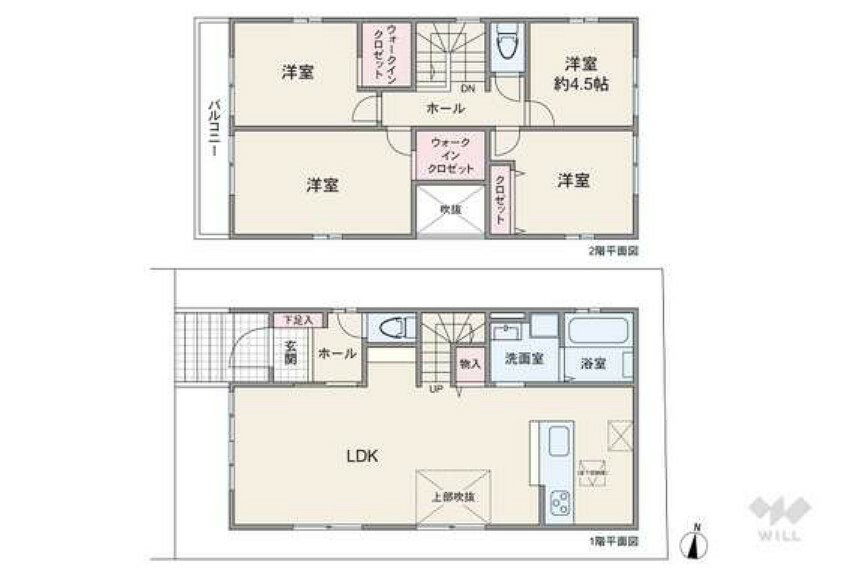 間取り図 間取りは延床面積105.18平米の4LDK。