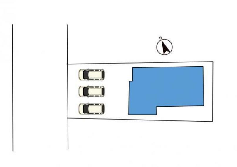 区画図 【配置図】北西道路に面したお家です。駐車は並列3台可能なスペースがあります。