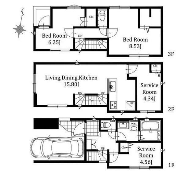 間取り図 1号棟: 主寝室は8.5畳の広々とした住空間雨の日のお洗濯にも活躍する浴室乾燥機や食後の片付けもラクラク便利な食器洗乾燥機付きの新邸です