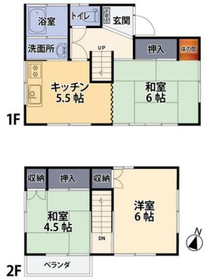 間取り図 【全室2面採光設計の通気性が配慮された3DK住宅】 陽光と開放感を叶える中古戸建て。 大きな空が印象的な立地です。