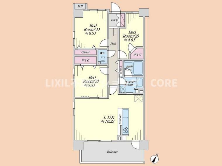 間取り図 最上階角部屋につき、陽当り・通風・眺望良好！WIC2箇所で収納も充実！