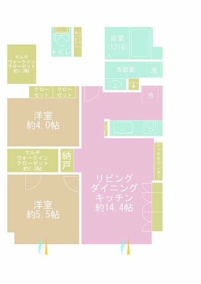 間取り図 2LDK、専有面積59.4m2、バルコニー面積8.58m2