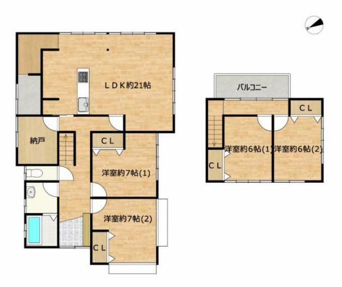 間取り図 【リフォーム後/間取り図】1階和室続き間と広縁をつなげリビング作成予定です。4SLDKの住宅です。