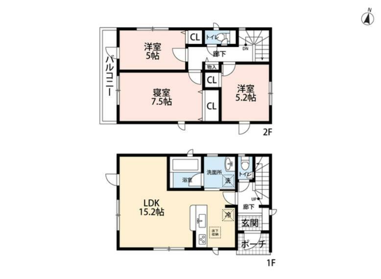 間取り図 1階がリビングのみなので、開放感とアットホームな雰囲気が感じられますね＾＾2階は洋室が3部屋あるので、お子様が大きくなっても安心ですね。