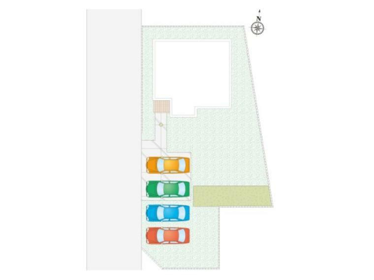 区画図 久喜市鷲宮（全10区画）B号棟　区画図 　並列4台駐車可能です。
