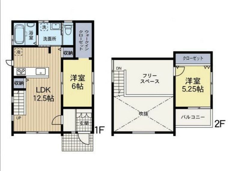 間取り図 新婚さんにおすすめの2LDK。将来的にご家族が増えた時にも対応できる設計です。