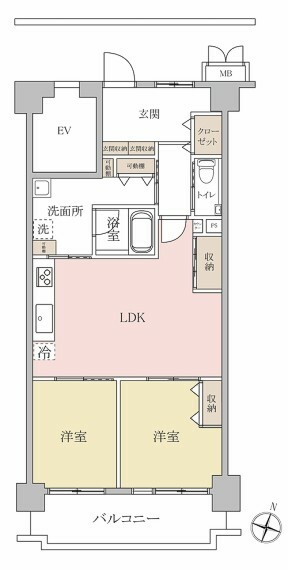 朝日プラザガーデンシティ新越谷A棟(2LDK) 2階の間取り