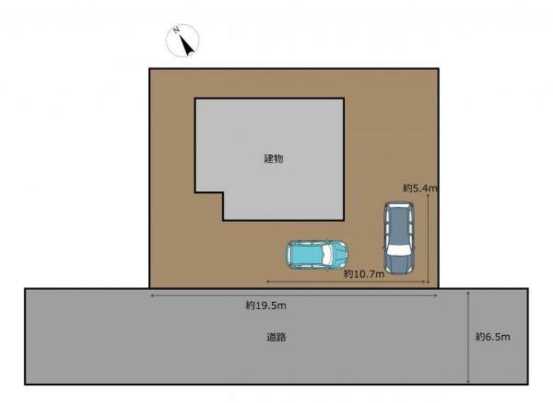 区画図 【リフォーム中】車庫とお庭を解体し、2台駐車可能にします。お車のサイズによって停め方が異なりますので、ぜひ現地でご確認ください。