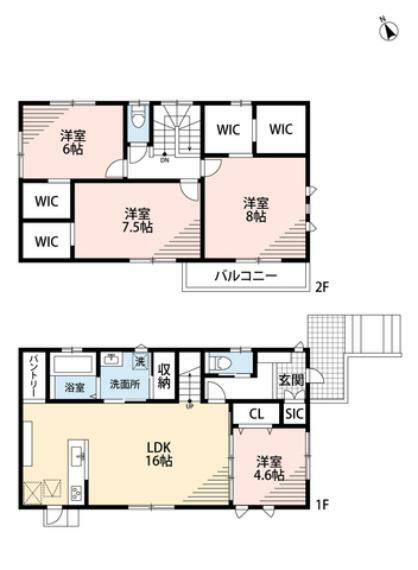 間取り図 4LDKとウォークインクローゼット3ヶ所でゆとりのある暮らしが実現。2階の全洋室は6帖以上で広々＾＾