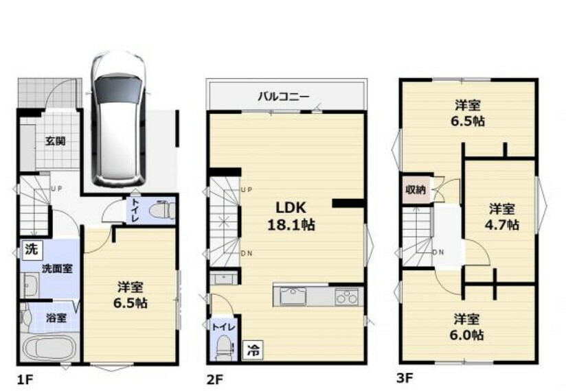 参考プラン 水回り1階プラン　建物面積100.8平米（車庫スペース9.3平米含む）建物価格2510万円（税込）