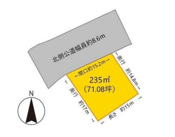 土地図面 価格500万円。土地面積約71.08坪の整形地です。建築条件なし、ご希望のプランをご提案いたします。